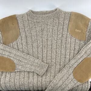 VTG Orvis Wool Blend Hunting Sweater Mens XL Beige Elbow Shoulder Patches USA